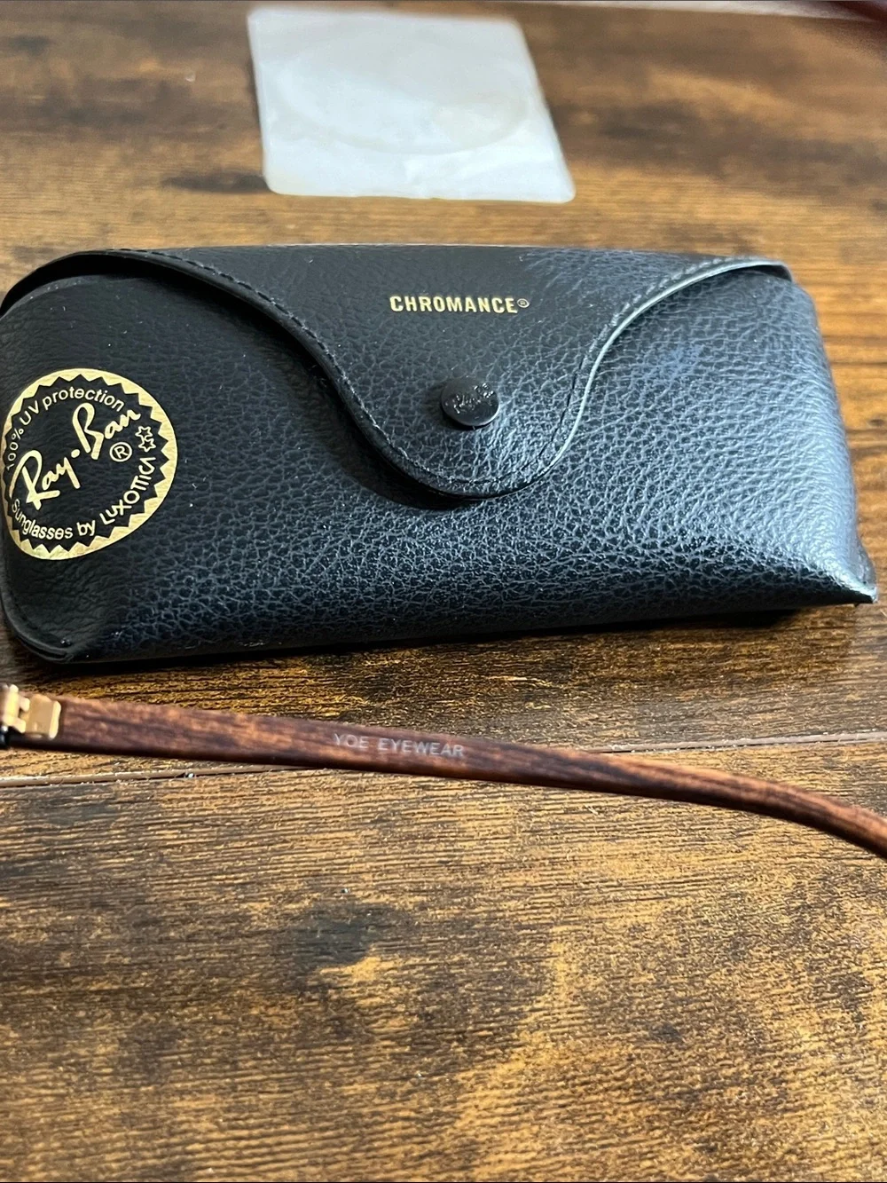 Ray-Ban Black Frame Sunglasses with Brown Lenses and Wood-Effect Temples